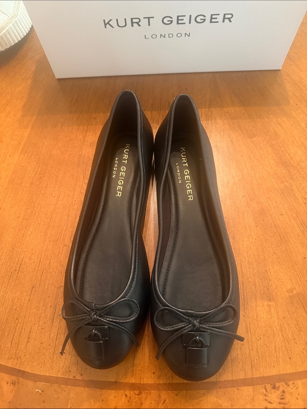 Kurt Geiger Black Leather Bow-Accent Ballet Flats
